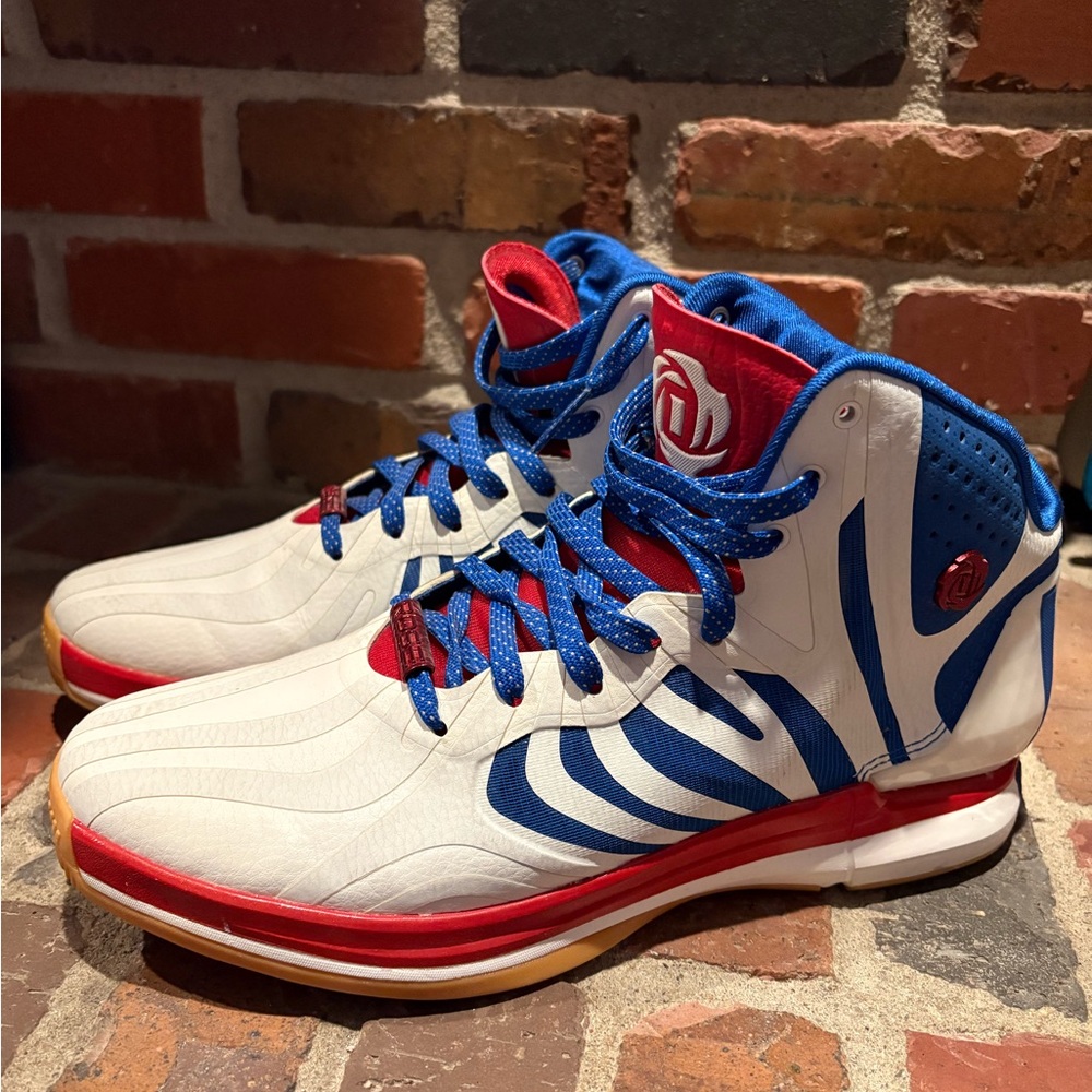 Adidas Men's White and Blue High-Top Sneakers Derrick Rose